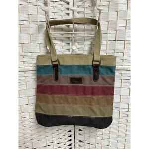 K2 Stripped Canvas Double Handle Multi Pocket‎ Handbag